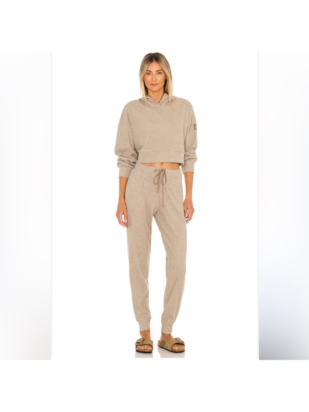 ALO Yoga Women's Cropped Hoodie & Drawstring Joggers - Taupe